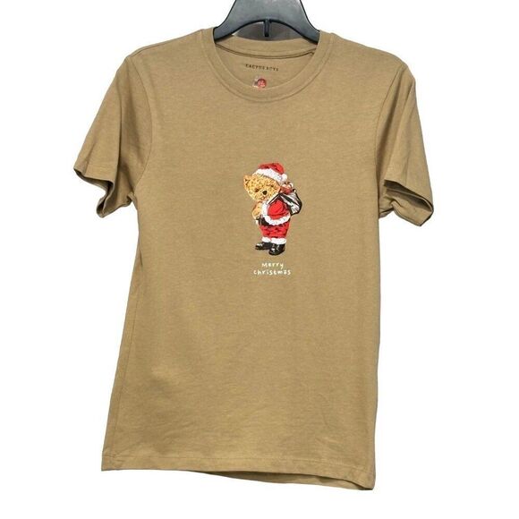 Cactus Boys “Merry Christmas” Teddy Short sleeved Tee, Khaki - Picture 1 of 9